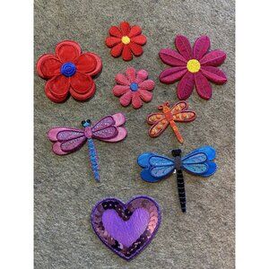 Lot of 8 patches iron on appliques for Jean Jackets, Flowers,dragonfly